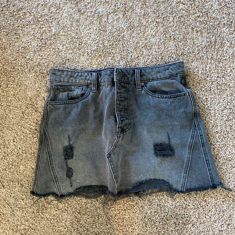 Free People Black Distressed Mini Skirt (Jean/ Denim)